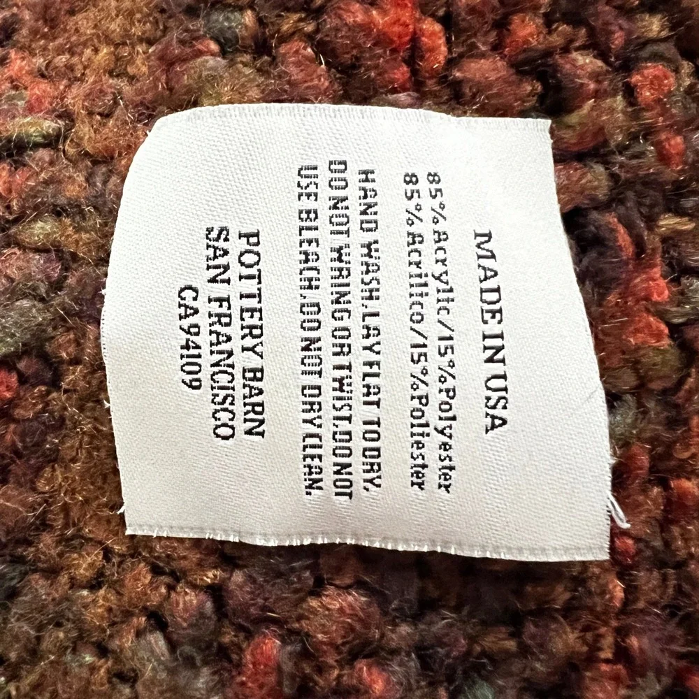 Pottery Barn Chunky Mega Knit Throw blanket 60 x‎ 40 Brown Green Acrylic